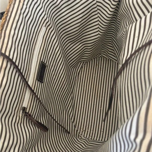 J.Crew Woven Seagrass Tote | Black Leather Handles | Large Beach Vacation Bag - Picture 3 of 6